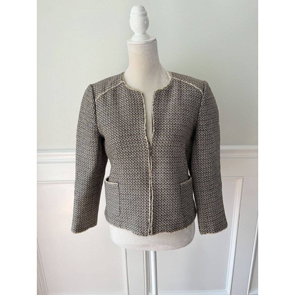 Hobbs London Collarless Jacket Blazer Tan Tweed US6